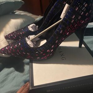 AKIRA AZALEA WANG TEAGAN BLACK MULTI RHINESTONE STRAP PUMP Size 1010